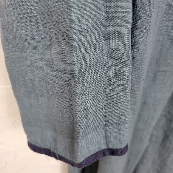 VTG Subtle Tones Linen Dress XS Blue Square Neck Side Ties Lagenlook Maxi - Picture 4 of 12